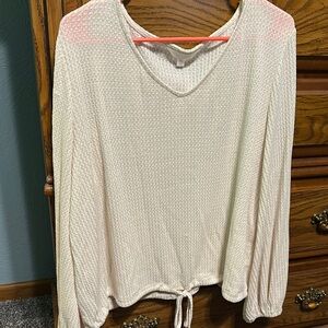 LC Lauren Conrad Cream Long Sleeve Tie Front Blouse